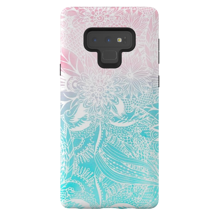 Galaxy Note 9 StrongFit whimsy white floral mandala watercolor design by InovArts