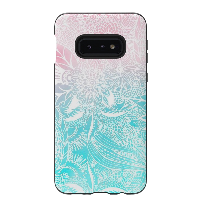 Galaxy S10e StrongFit whimsy white floral mandala watercolor design by InovArts