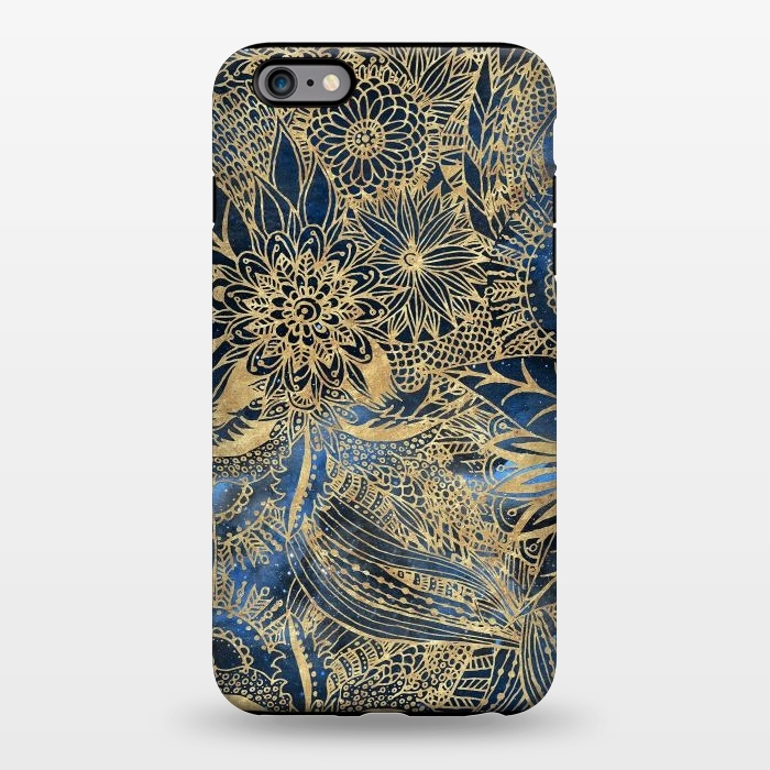 iPhone 6/6s plus StrongFit Elegant gold floral mandala and blue nebula design by InovArts