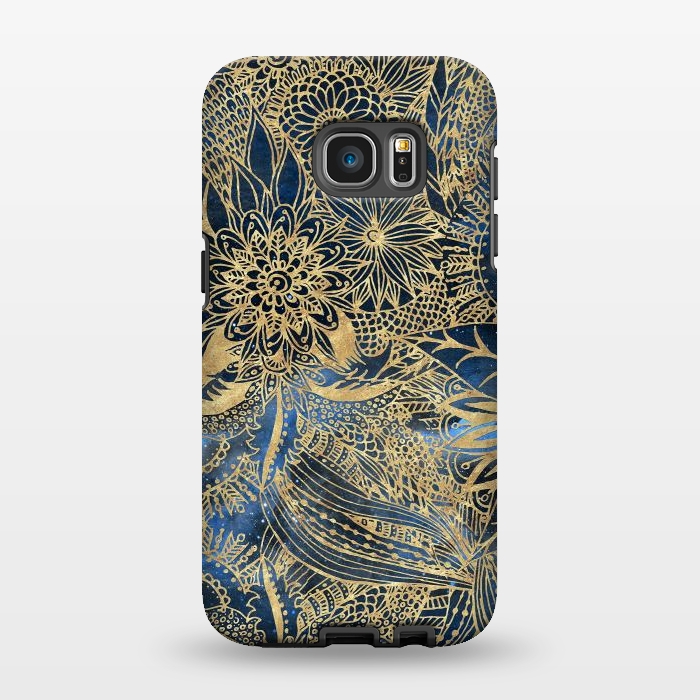 Galaxy S7 EDGE StrongFit Elegant gold floral mandala and blue nebula design by InovArts