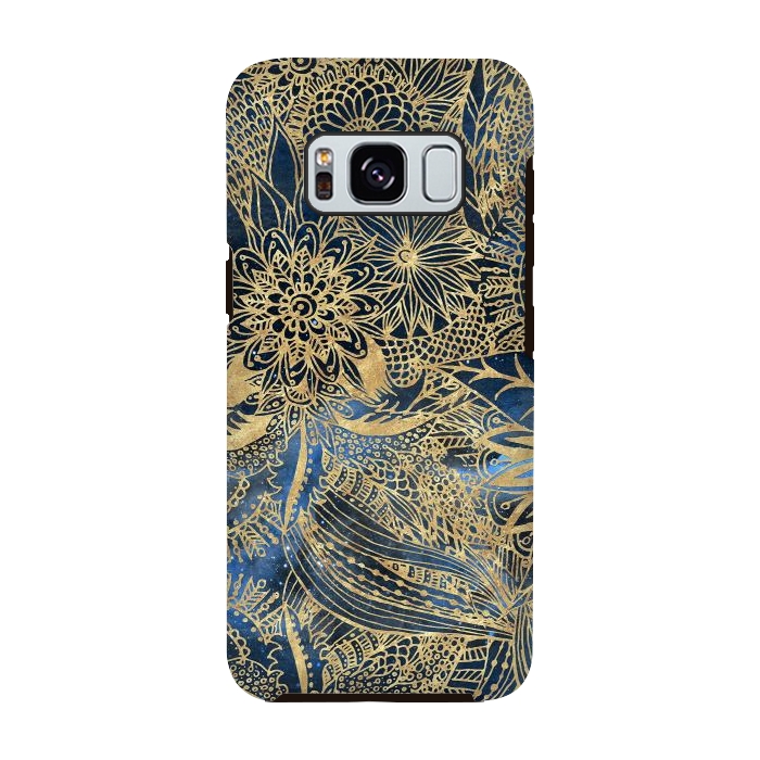 Galaxy S8 StrongFit Elegant gold floral mandala and blue nebula design by InovArts