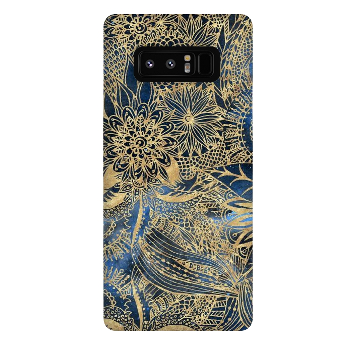 Galaxy Note 8 StrongFit Elegant gold floral mandala and blue nebula design by InovArts