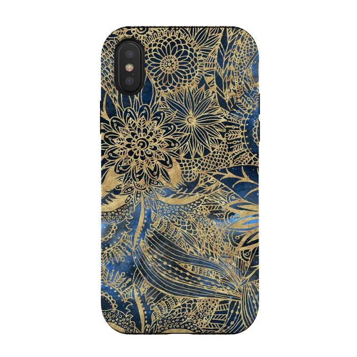 iPhone Xs / X StrongFit Elegant gold floral mandala and blue nebula design by InovArts