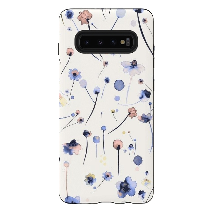 Galaxy S10 plus StrongFit Soft Flowers Blue by Ninola Design