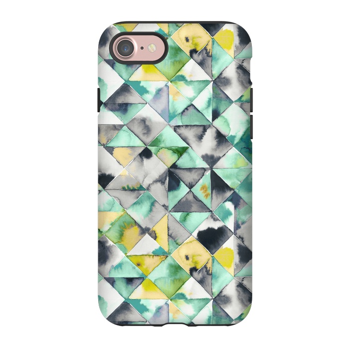 iPhone 7 StrongFit Watercolor Triangles Geometry Lime by Ninola Design