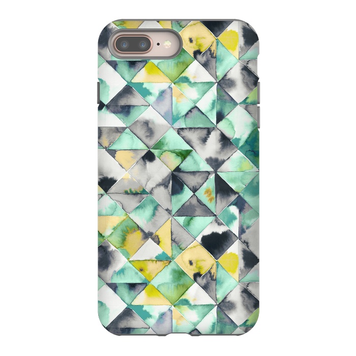 iPhone 7 plus StrongFit Watercolor Triangles Geometry Lime by Ninola Design