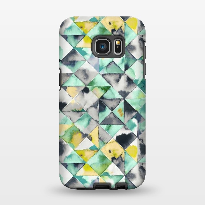 Galaxy S7 EDGE StrongFit Watercolor Triangles Geometry Lime by Ninola Design