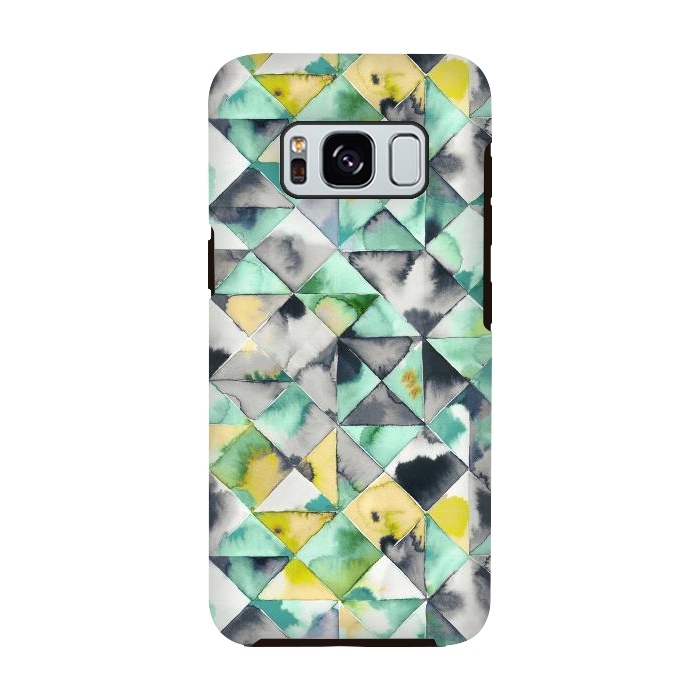 Galaxy S8 StrongFit Watercolor Triangles Geometry Lime by Ninola Design