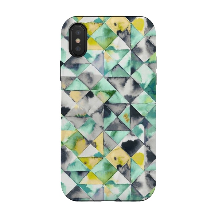 iPhone Xs / X StrongFit Watercolor Triangles Geometry Lime by Ninola Design