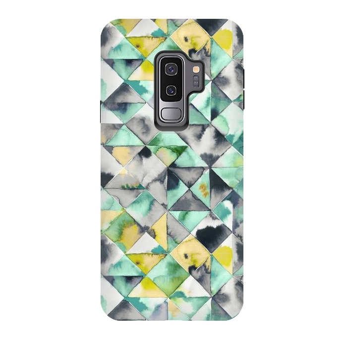 Galaxy S9 plus StrongFit Watercolor Triangles Geometry Lime by Ninola Design