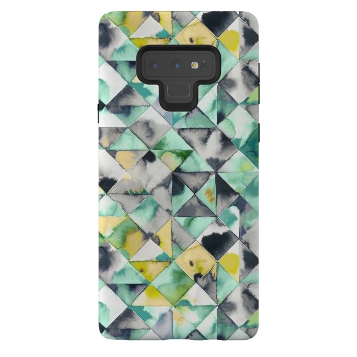 Galaxy Note 9 StrongFit Watercolor Triangles Geometry Lime by Ninola Design