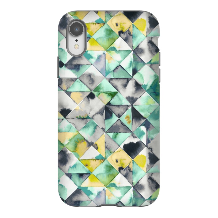 iPhone Xr StrongFit Watercolor Triangles Geometry Lime by Ninola Design