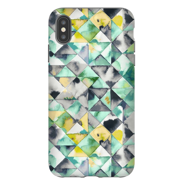 iPhone Xs Max StrongFit Watercolor Triangles Geometry Lime by Ninola Design