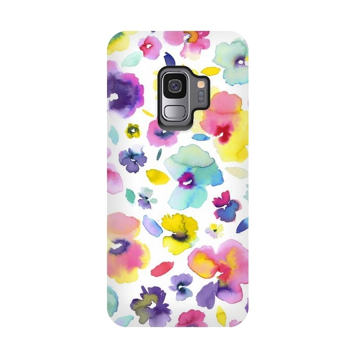 Galaxy S9 StrongFit Watercolor Tropical Flowers by Ninola Design