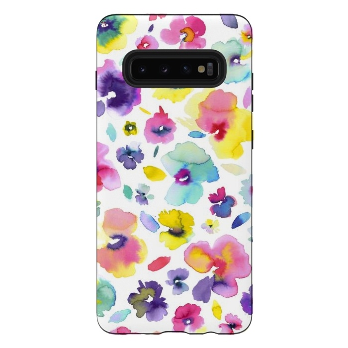 Galaxy S10 plus StrongFit Watercolor Tropical Flowers by Ninola Design