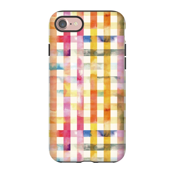 iPhone 7 StrongFit Vichy Gingham Watercolor Yellow by Ninola Design