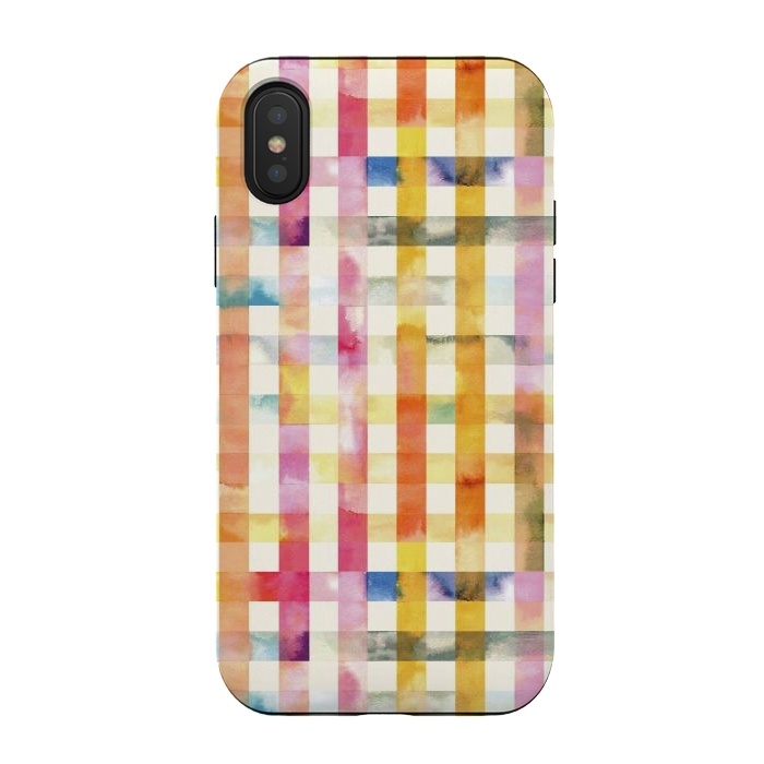 iPhone Xs / X StrongFit Vichy Gingham Watercolor Yellow by Ninola Design