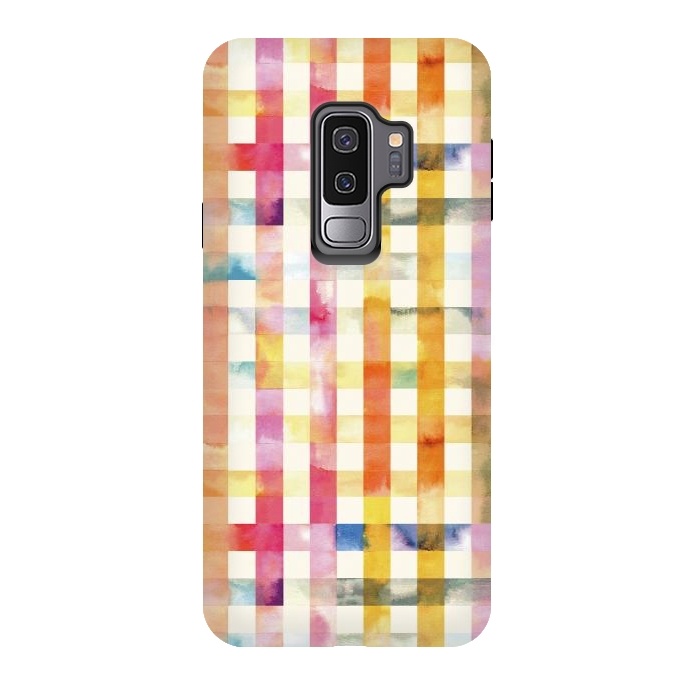 Galaxy S9 plus StrongFit Vichy Gingham Watercolor Yellow by Ninola Design