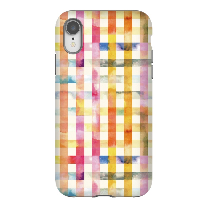 iPhone Xr StrongFit Vichy Gingham Watercolor Yellow by Ninola Design