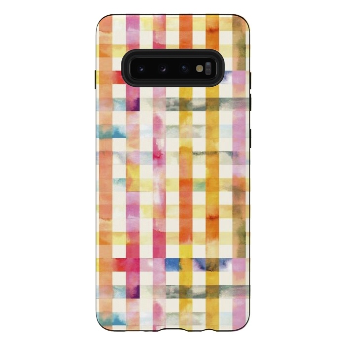 Galaxy S10 plus StrongFit Vichy Gingham Watercolor Yellow by Ninola Design