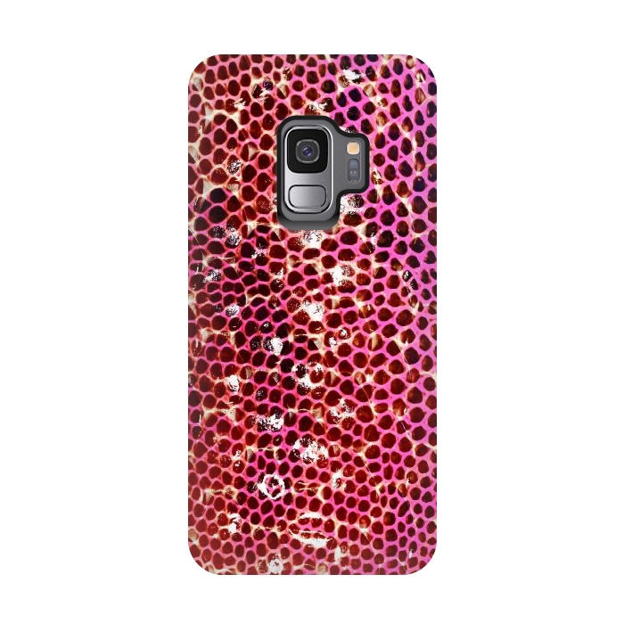 Galaxy S9 StrongFit Gradient pink red snake skin pattern by Oana 
