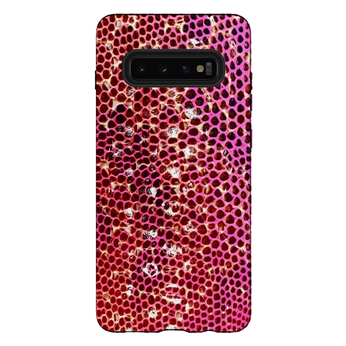 Galaxy S10 plus StrongFit Gradient pink red snake skin pattern by Oana 