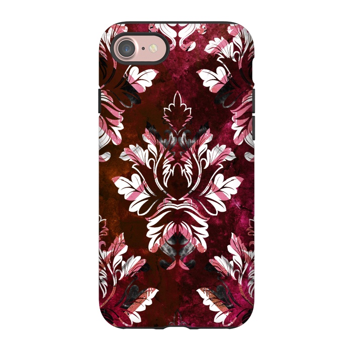iPhone 7 StrongFit Rich burgundy marble and silver damask by Oana 
