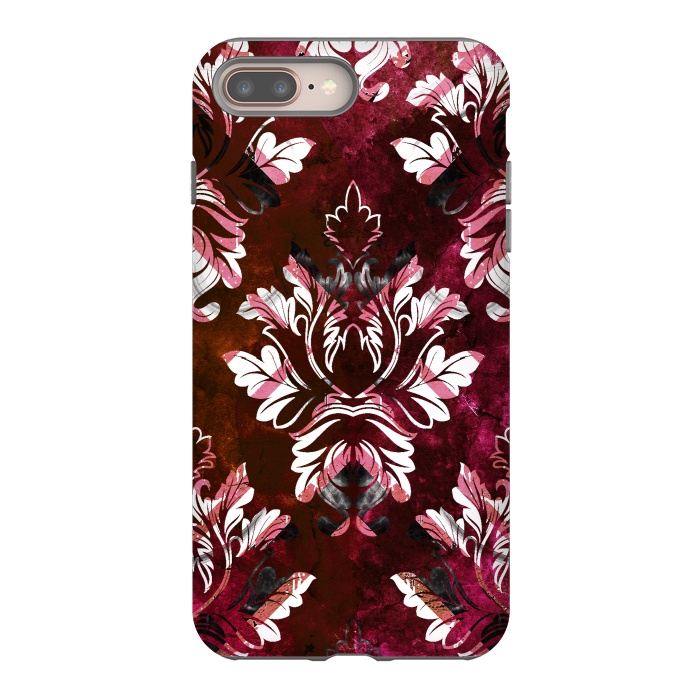 iPhone 7 plus StrongFit Rich burgundy marble and silver damask by Oana 