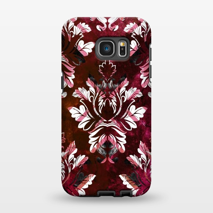 Galaxy S7 EDGE StrongFit Rich burgundy marble and silver damask by Oana 