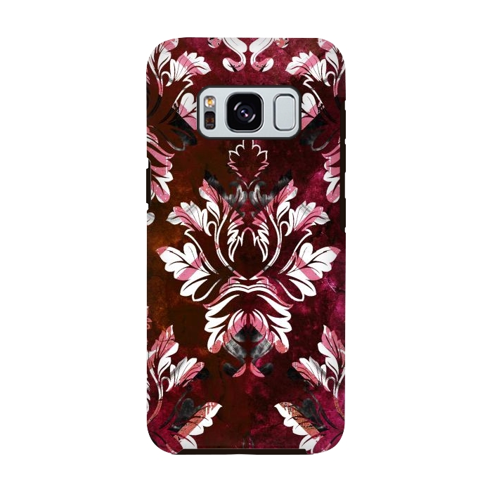 Galaxy S8 StrongFit Rich burgundy marble and silver damask by Oana 