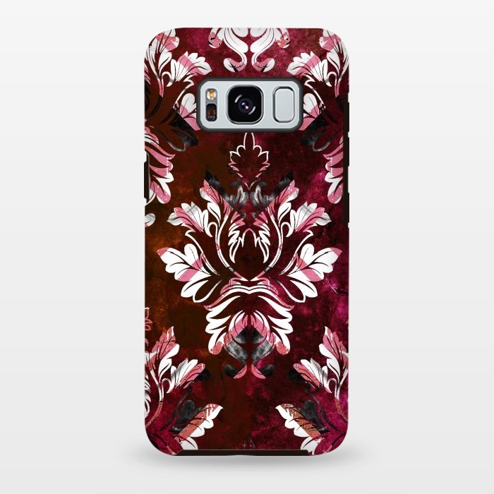 Galaxy S8 plus StrongFit Rich burgundy marble and silver damask by Oana 
