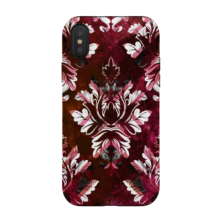 iPhone Xs / X StrongFit Rich burgundy marble and silver damask by Oana 