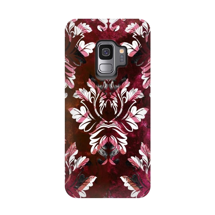 Galaxy S9 StrongFit Rich burgundy marble and silver damask by Oana 