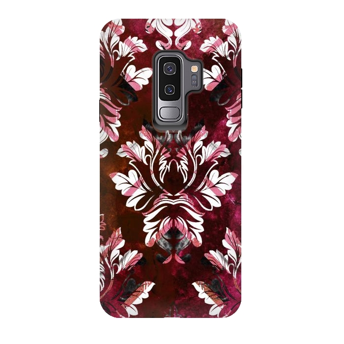 Galaxy S9 plus StrongFit Rich burgundy marble and silver damask by Oana 