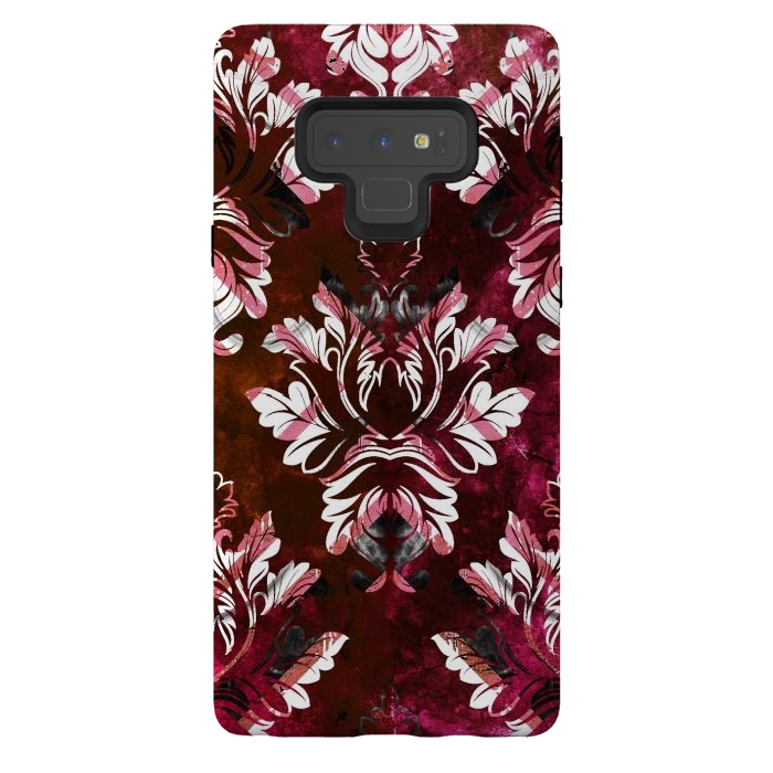 Galaxy Note 9 StrongFit Rich burgundy marble and silver damask by Oana 