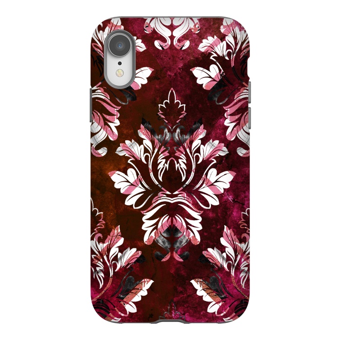 iPhone Xr StrongFit Rich burgundy marble and silver damask by Oana 