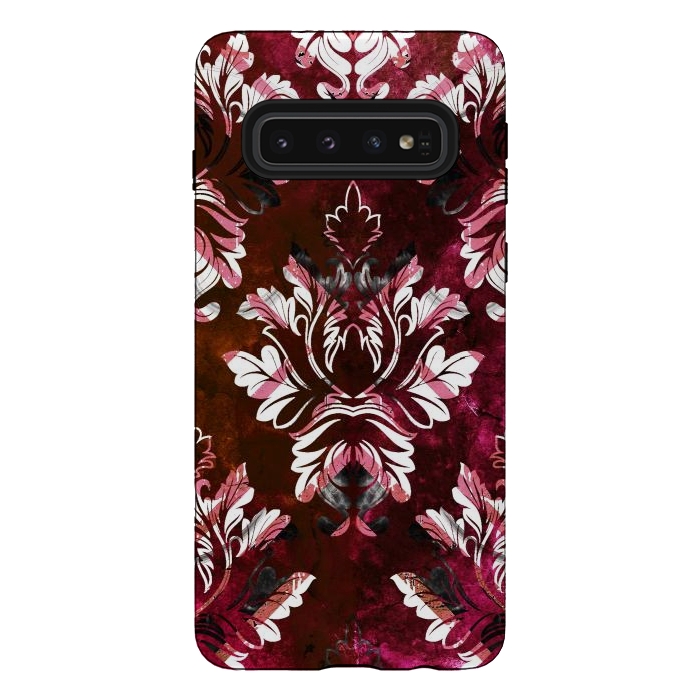 Galaxy S10 StrongFit Rich burgundy marble and silver damask by Oana 