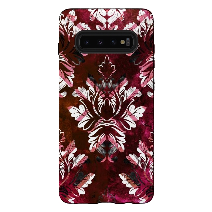Galaxy S10 plus StrongFit Rich burgundy marble and silver damask by Oana 