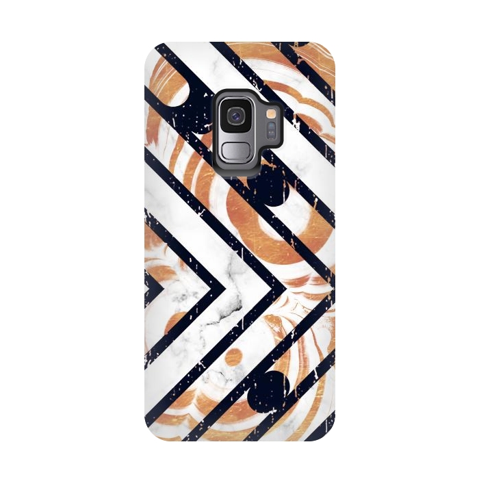 Galaxy S9 StrongFit Geometric white gold marble stripes by Oana 