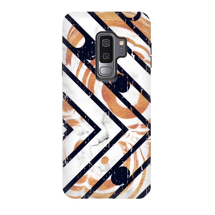 Galaxy S9 plus StrongFit Geometric white gold marble stripes by Oana 
