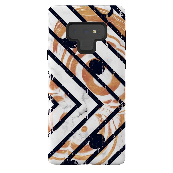 Galaxy Note 9 StrongFit Geometric white gold marble stripes by Oana 