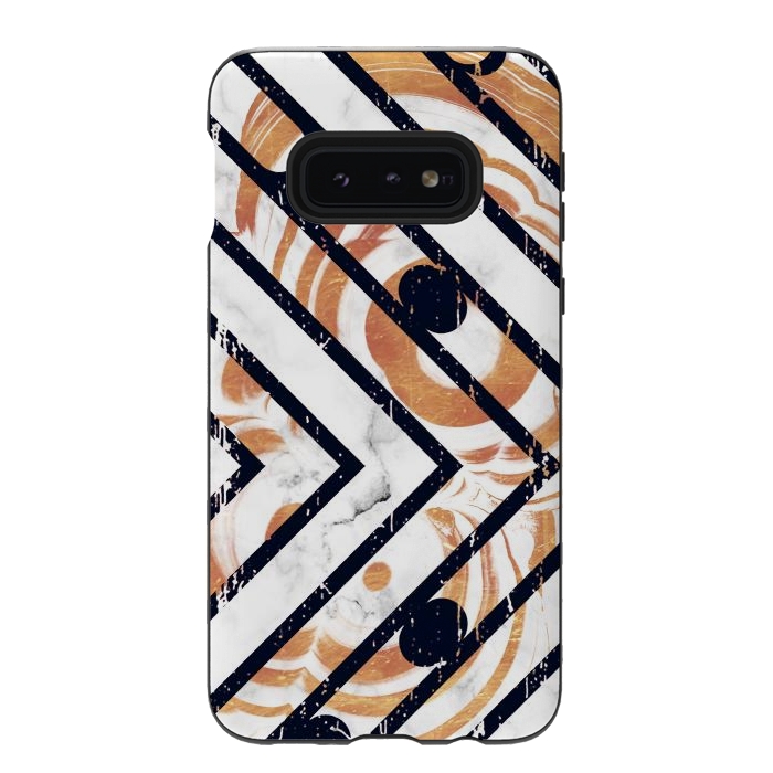 Galaxy S10e StrongFit Geometric white gold marble stripes by Oana 