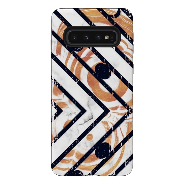 Galaxy S10 StrongFit Geometric white gold marble stripes by Oana 