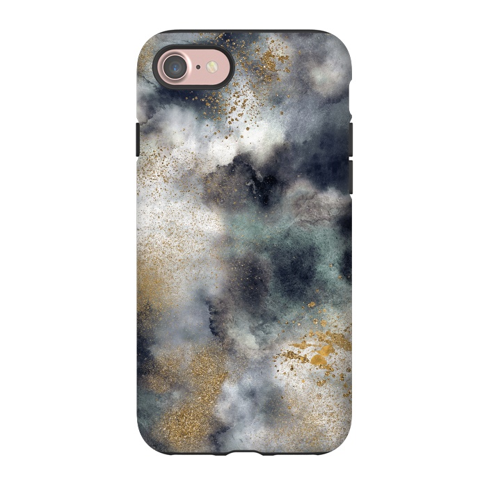iPhone 7 StrongFit Marble Watercolor Dark Clouds by Ninola Design