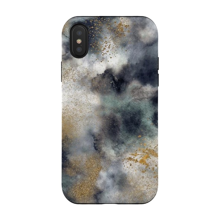 iPhone Xs / X StrongFit Marble Watercolor Dark Clouds by Ninola Design