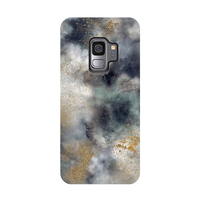 Galaxy S9 StrongFit Marble Watercolor Dark Clouds by Ninola Design