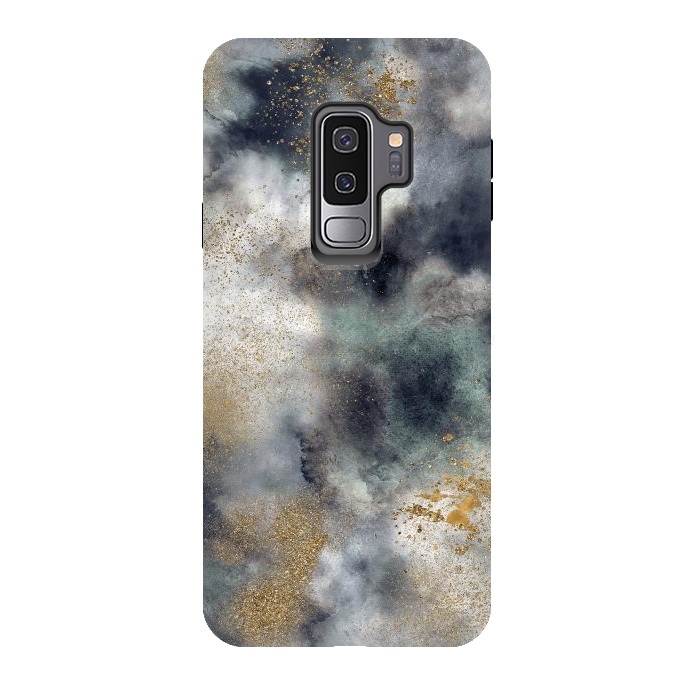 Galaxy S9 plus StrongFit Marble Watercolor Dark Clouds by Ninola Design