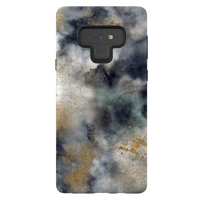 Galaxy Note 9 StrongFit Marble Watercolor Dark Clouds by Ninola Design