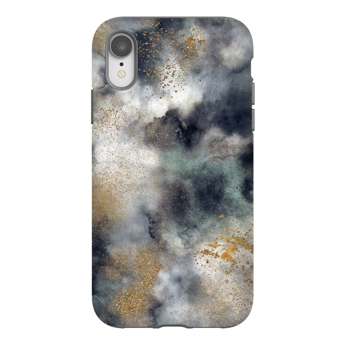 iPhone Xr StrongFit Marble Watercolor Dark Clouds by Ninola Design