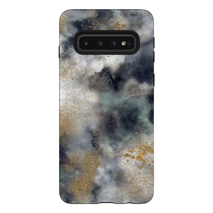 Galaxy S10 StrongFit Marble Watercolor Dark Clouds by Ninola Design